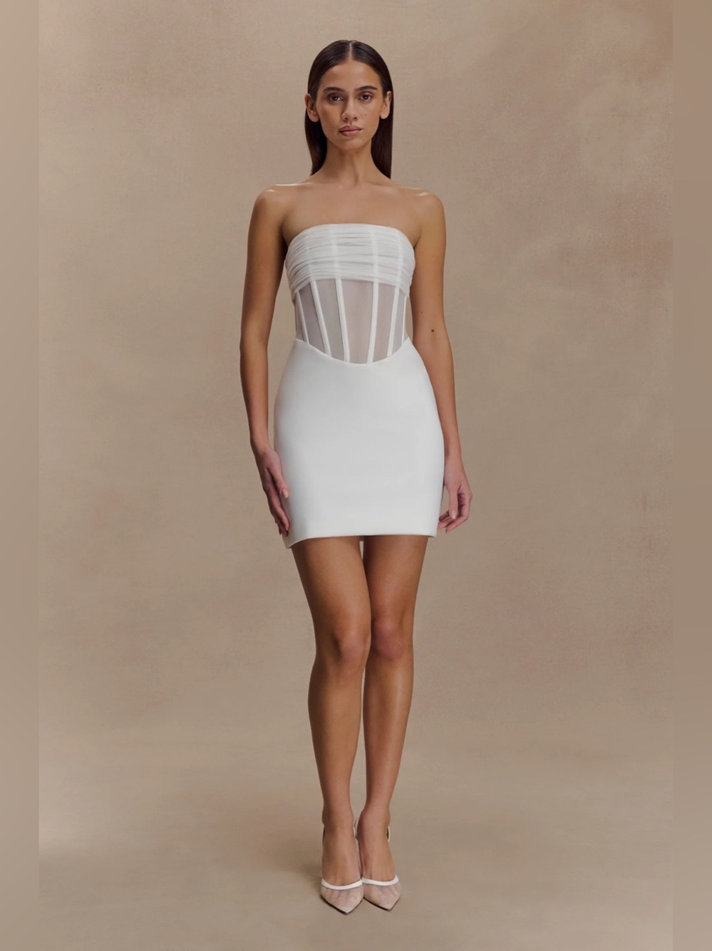 Meshki Palmer Mini Dress with Sheer Corset Detail- NWT
